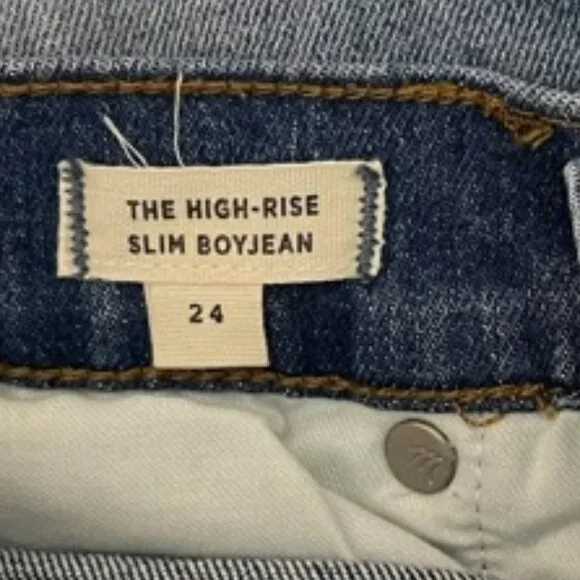 Madewell Size 24 The High Rise Slim Distressed Raw Hem Boyfriend Jeans N… - Picture 5 of 10